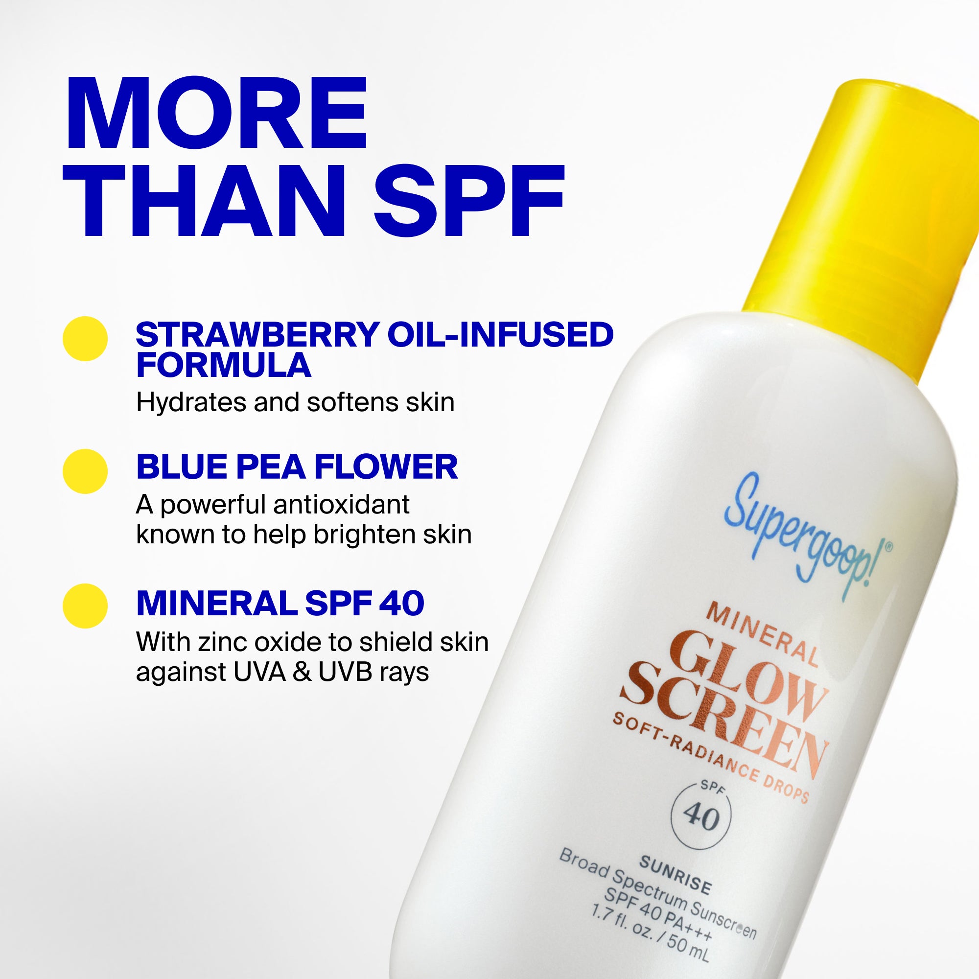 Glowscreen Soft-Radiance Drops Mineral SPF 40 Sunrise 1.7 fl. oz. Golden Hour 1.7 fl. oz. Sunset 1.7 fl. oz.
