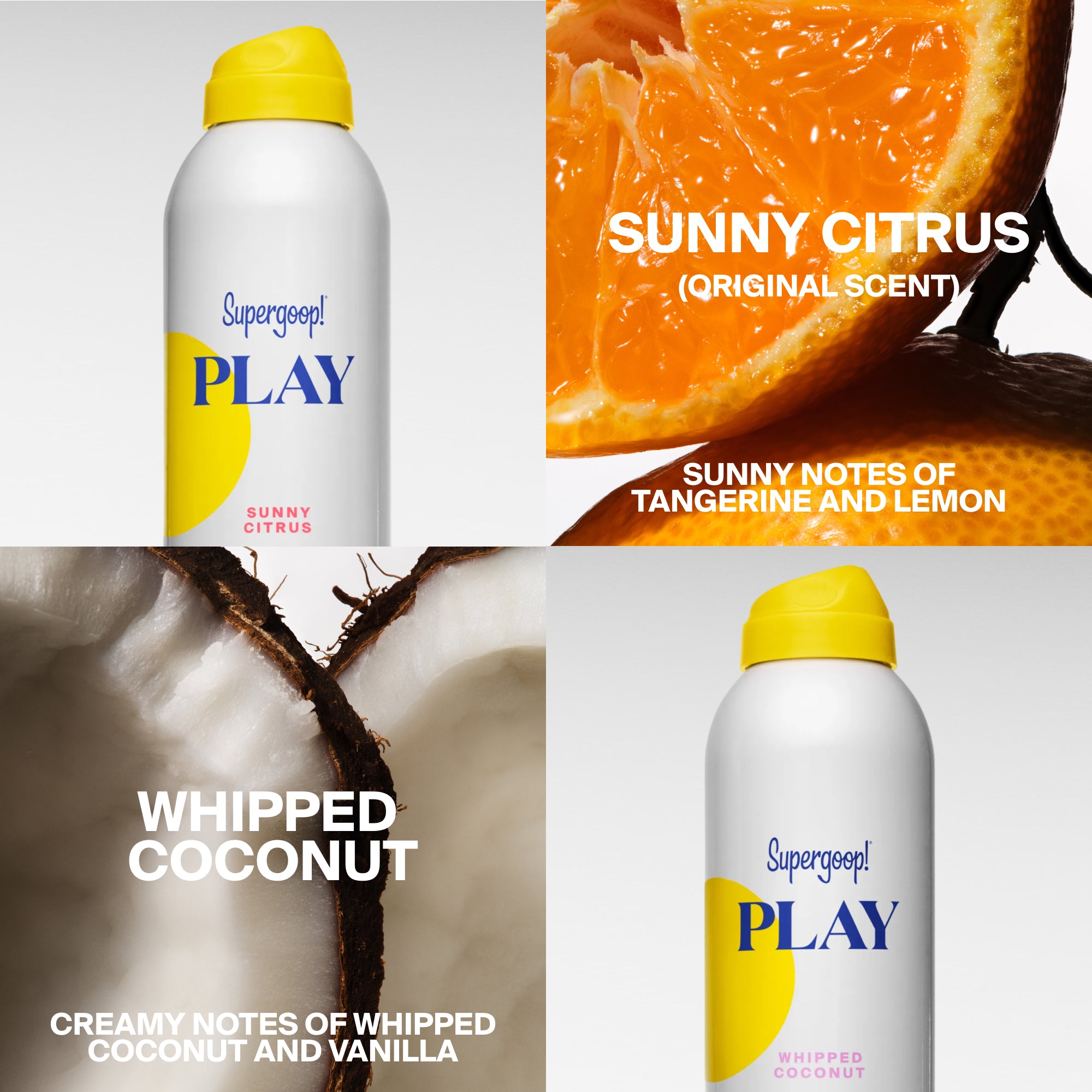 Supergoop! PLAY Antioxidant Body Mist SPF 50 with Vitamin C Sunny Citrus 6 fl. oz. 3 fl. oz. 3-pack Whipped Coconut 6 fl. oz. Vanilla Orchid 6 fl. oz.