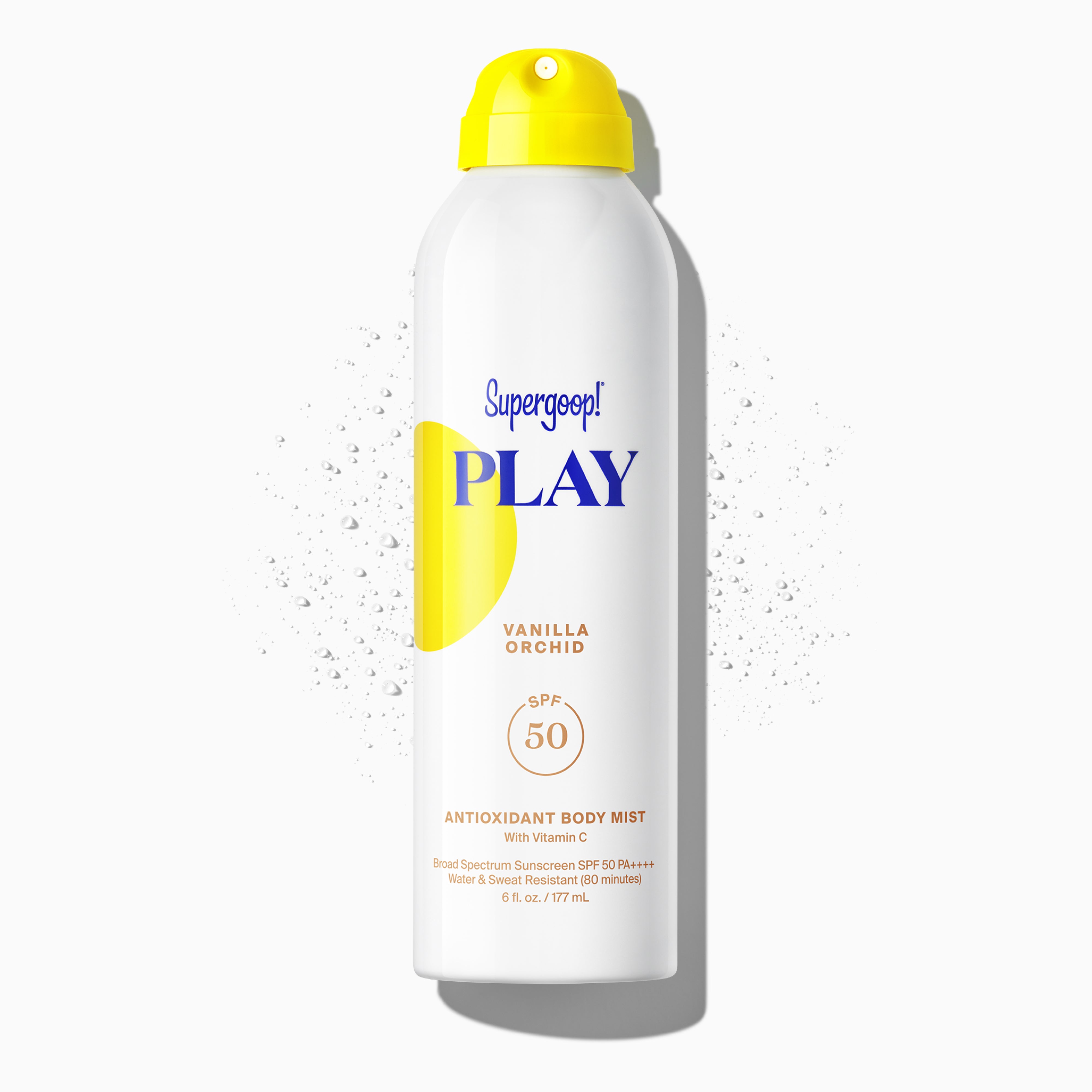 Supergoop! PLAY Antioxidant Body Mist SPF 50 with Vitamin C Vanilla Orchid 6 fl. oz. Packshot and goop