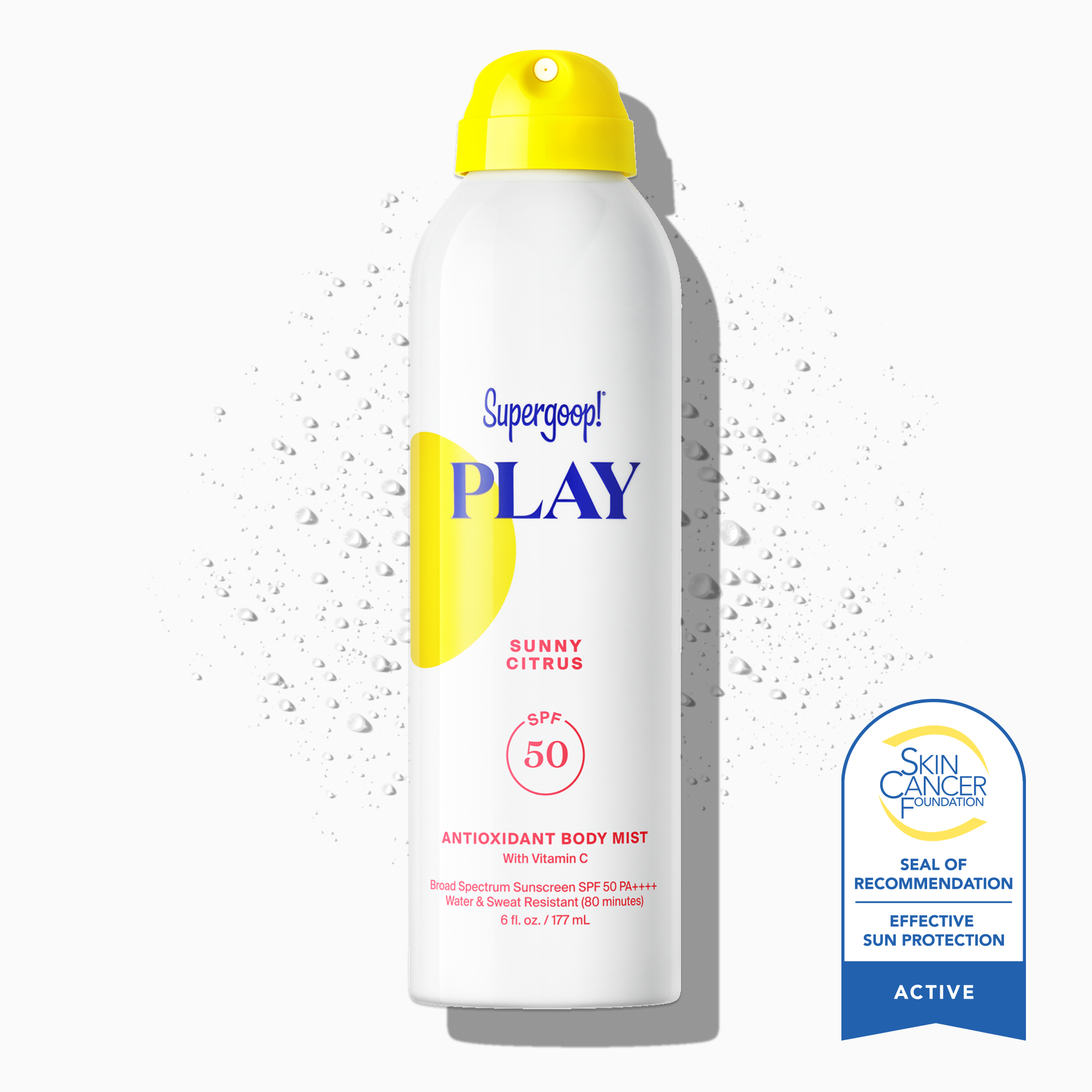 Supergoop! PLAY Antioxidant Body Mist SPF 50 with Vitamin C Sunny Citrus 6 fl. oz. Packshot and goop