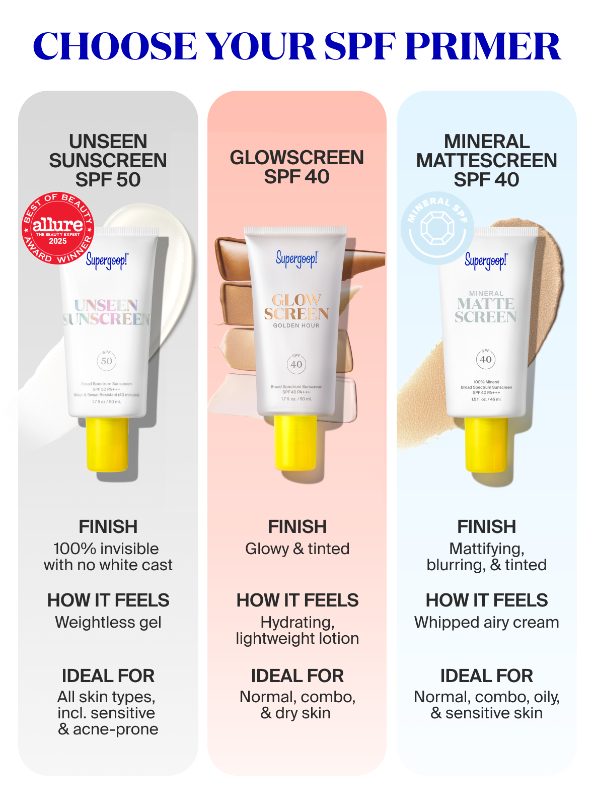 Supergoop! Unseen Sunscreen SPF 50 1.7 fl. oz. 2.5 fl. oz. 0.68 fl. oz. 2-pack 3-pack